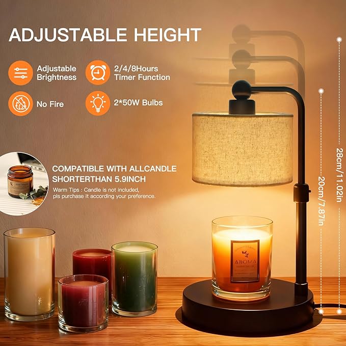 Candle Warmer Lamp with Timer, Dimmable Candle Lamp Warmer for Jar Candles, Wax Warmer with 2 Bulbs, Birthday Gifts for Women Mom, House Warming Gifts New Home Decor (Dual-Bracket)