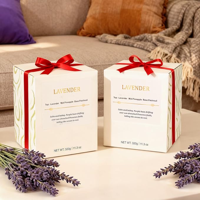 Lavender Candle Gift Set – 2 Pack Wood Wick Soy Wax Scented Candles with Gift Boxes, Long Lasting Relaxing Aromatherapy Candles for Home Decor, Holiday Gifts