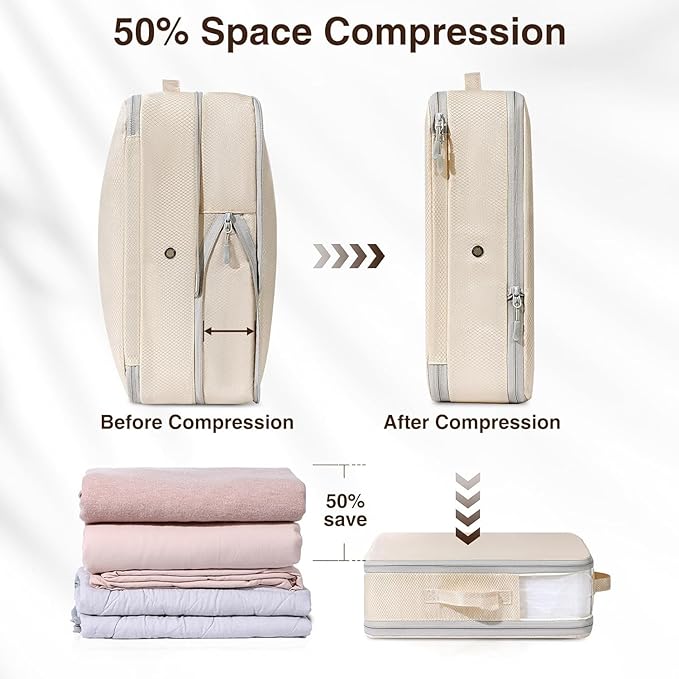 DIMJ Clothes Storage Bag 6 Pack, 19L Compression Storage Bags for Blanket, Sweater, Jacket, Closet, Sheet Storage Organizer with Window Handle, Compression Packing Cubes Space Saver Bags with Zipper