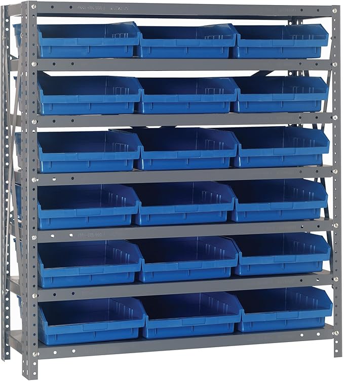 Quantum Storage Systems 1839-110BL Steel Shelving Unit with 4" Shelf Bins, 18" D x 36" W x 39" H, Blue