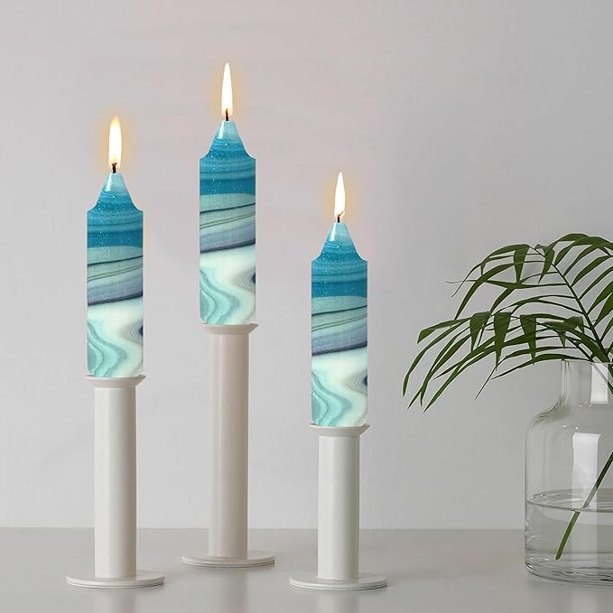 5 inch Short Candle Blue Quicksand Print Candle 4 Pack Handmade Unscented Taper Candles Printed Candlestick Smokeless Tapered Candles for Home Dinner Wedding Holiday