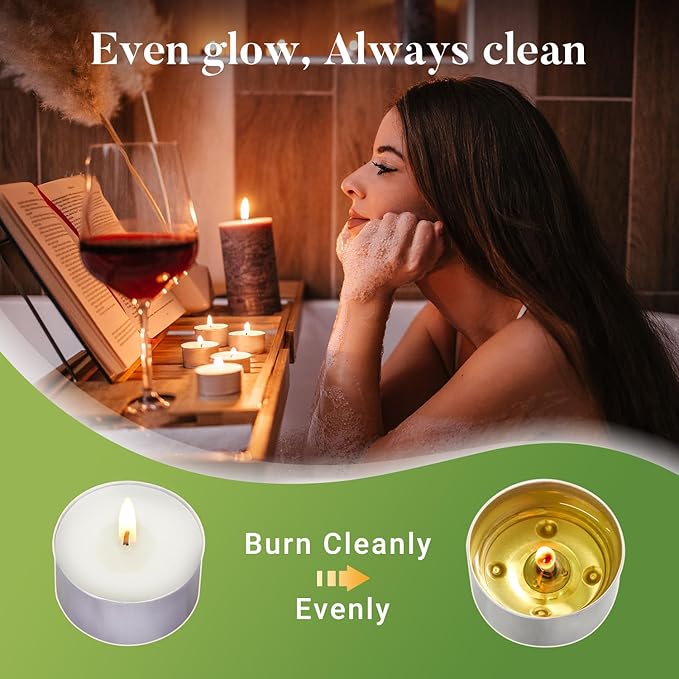 Unscented Tea Lights Candles 100 Pack,6 Hours Long Burning White Tea Candles Bulk,Non-Paraffin, Clean Burn, Smokeless, Palm Tealight Candles for Wedding,Centerpiece,Christmas Lights,Home Dceor