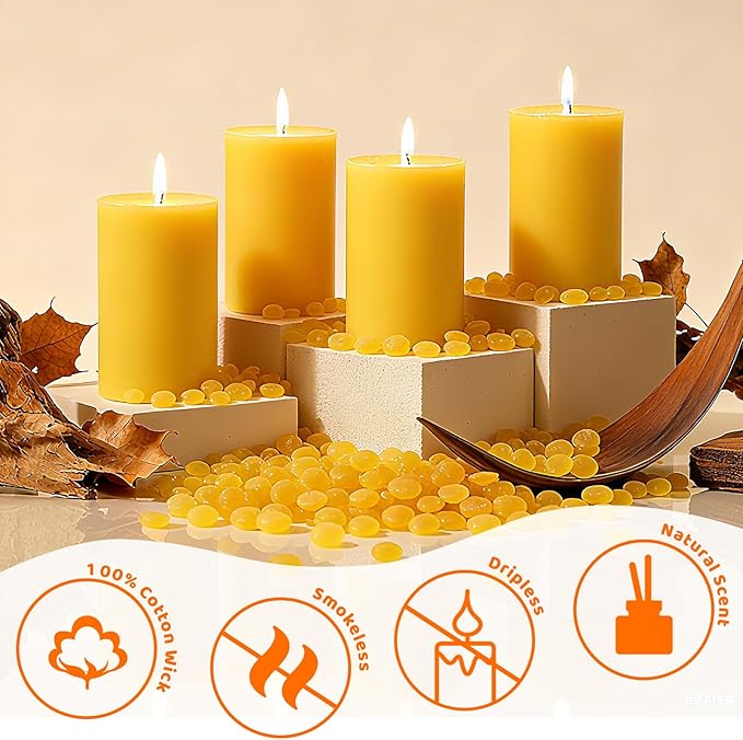 6-Pack Beeswax Pillar Candles, Seasonal Celebration Candles, 2x4in 100% Pure Organic, Total 120H Long Burning, Unscented Dripless Smokeless for Home, Prayer, Parties