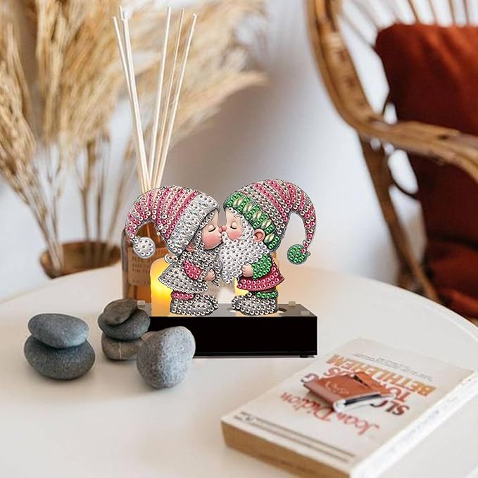 TDFERAN Diamond Painting Candlestick Holders 12x11cm Christmas Paint by Numbers Kit for Adults Candle Holders Dining Table Decor Holder for Table Candle Sticks Decor Christmas Gnome