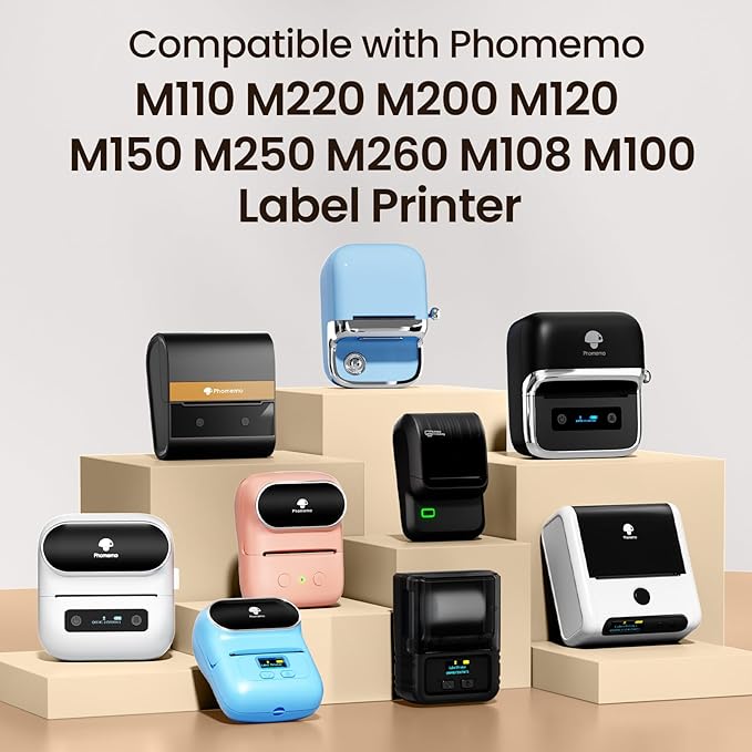 Phomemo M110 Labels Multi-Purpose Self-Adhesive, Thermal Paper Compatible with Phomemo M220 M221 M150 M250 M260 M108 M100 Label Printer, Black on White, 1.57"x1.18"(40x30mm), 230 Label/Roll