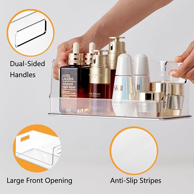 vacane 10" Wide Stackable Pantry Organizer Bins Open Front, Plastic Chip Organizer for Pantry Food Storage Basket for Countertops, Kitchen, Bathroom, 2 Pack