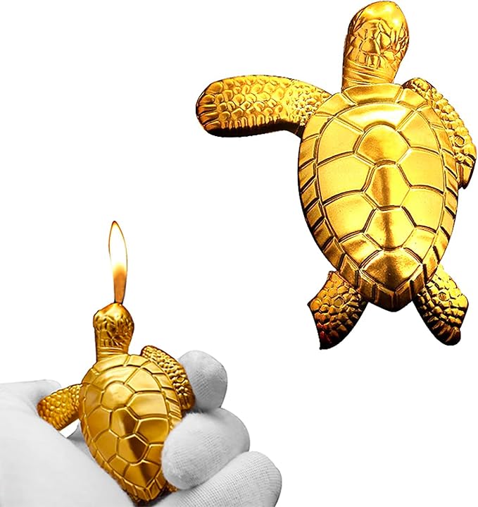 WEQTETJU Vintage Metal Butane Gold Turtle Lighter, Portable Cool Soft Flame Lighters, Refillable Novelty Vintage Lighters for Men Fireplace Candle Camping BBQ (Without Gas)