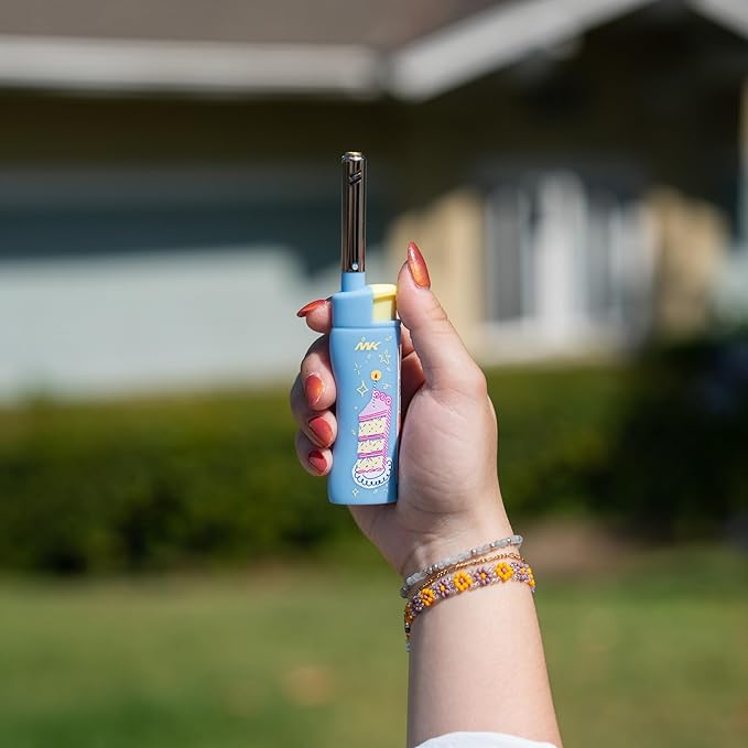 MK Lighter Collector’s Edition Refillable Candle – Multipurpose Jet Flame Butane with Long Wand for Indoor & Outdoor Use Gift Couples Friends Family (Birthday-5PC)