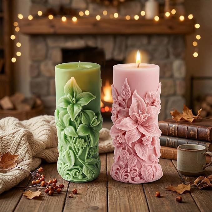 Candle Molds for Candle Making Flower Molds for Candles Resin 3D Lily Embossed Candle-Mold for Candles Making DIY Craft Wedding Party