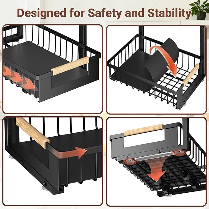 Under Sink Organizer, L-Shape 2 Tier Pull Out Cabinet Organizer with Adjustable Height, Metal Sliding Storage Rack for Kitchen Bathroom Pantry, Black, 2 Pack