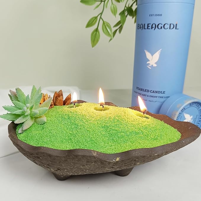 Pearled Candle 18 Oz with 30 Wicks - Green Tea Scented Sand Candles Light Green Refillable Wax Lasts up to 120 Hours - Smooth and Clean Burning for Candle Making