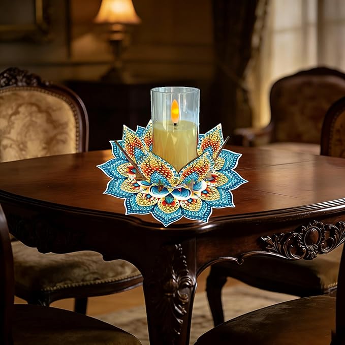 5D DIY Diamond Art Painting PVC Flower Candle Holders Tealight/Tea Light/Votive Candle Holder, for Table Centerpiece Home Décor Party Wedding Dinning-Flower-11