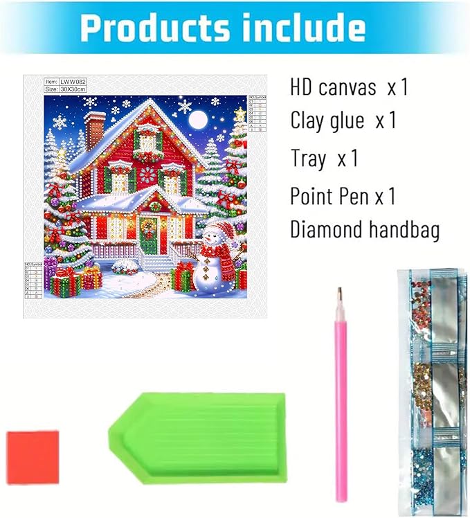 5D Snowman Xmas House Special Shape Diamond Art Kits for Beginners, Christmas Winter Theme Diamonds Painting Kits for Adults,DIY Crystal Rhinestones Diamond Paintings for Home Wall Decor 12×12Inch