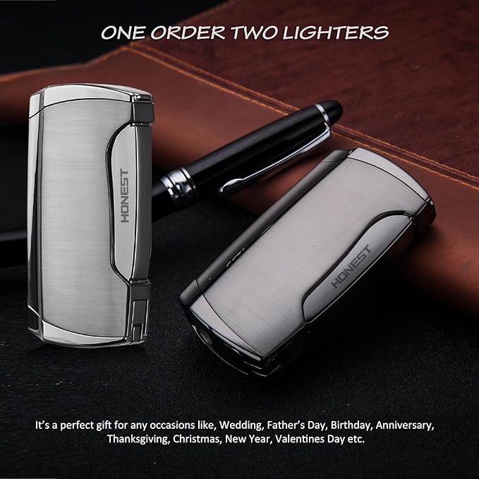 PROMISE Honest Metal Lighter Double Jet Flame Lighter with Punch Shipped Without Gas (2PCS Gunmetal)