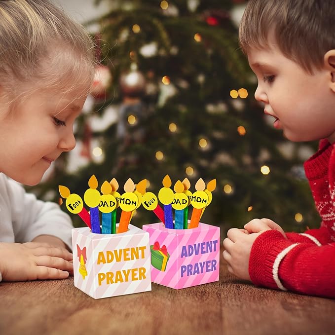 Cinrobiye 24 Set Christmas Advent Prayer Box Craft Kits DIY Advent Candle Prayer Jar with Popsicle Stick Peace Hope Prayer Handmade Paper Box for Xmas Religious Nativity Sunday School Activities