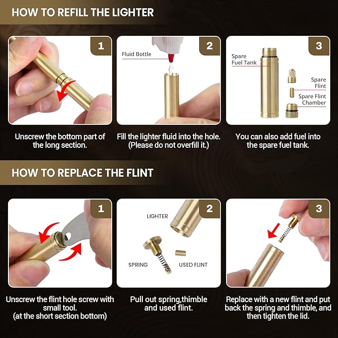 CHOICEDC Vintage Lighter, Cool Trench Lighter, Unique Slim Kerosene Lighters Fluid Refillable, Antique Brass Pipe Lighters with Spare Oil Tank and Flint Chamber, Novelty Gifts for Men Women, No Fuel