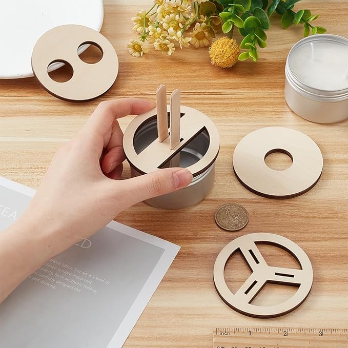 BENECREAT 8 Pcs 4 Styles Wooden Wick Centering Tool, 2.95 Inch Engraved Patterned Wick Holder, Candle Wick Stabilizer for Candle Making DIY