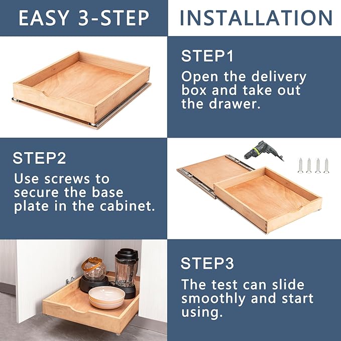 Pull Out Cabinet Drawers - 6x2 Size Options (12-23'W,18-21'D), Pre-Assembled with Soft Close Slides, Solid Beechwood, Easy Installation (18'W x 21'D)