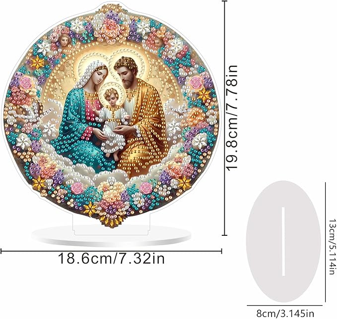 ZeeLionArt Tabletop Diamond Art Painting Kit for Adult,Christmas The Birth of Jesus DIY Special Shaped Rhinestone Desk Placement Ornament,Home Stand Up Gem Painting Craft Kit,Gift,Double Sided.