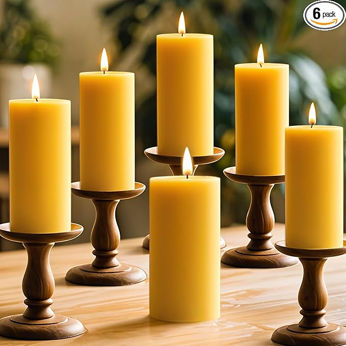 6 Pack Beeswax Candles for Mother's Day, 100% Pure Natural Beeswax Pillar Candles Emergency Candle for Home, 210 Hours Organic Unscented Bees Wax Pillar Candle for Prayer, Dripless & Smokeless (2x4in)