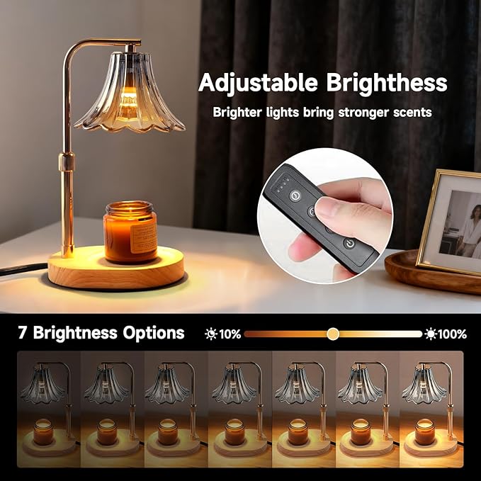 Candle Warmer Lamp with Timer and Dimmer, Adjustable Height Wax Melter for Scented Jar Candles, Vintage Glass Shade Home Decor, Gifts for Women and Mom, 2 Bulbs Included
