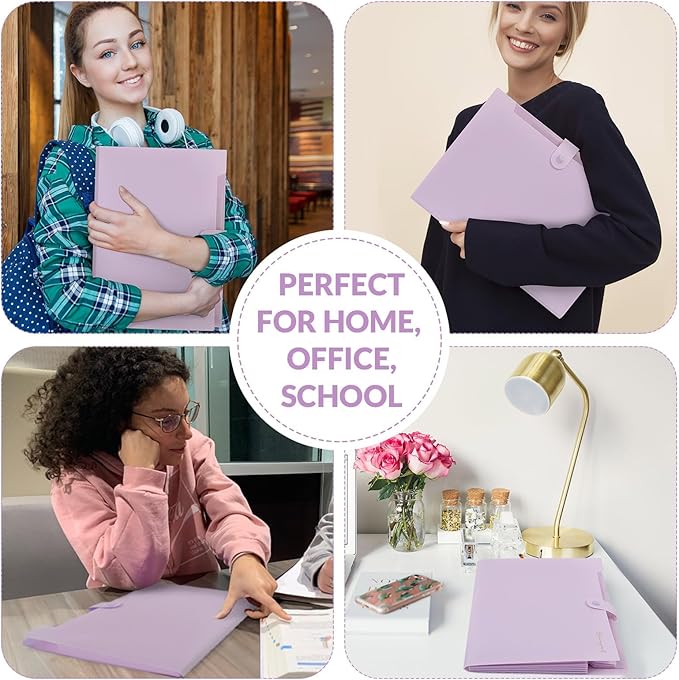 SKYDUE Expanding File Folder, Accordion File Organizer with 8 Pocket, Expandable Document Paper Receipt Holder for School Office Hospital, Letter/A4 Size Purple