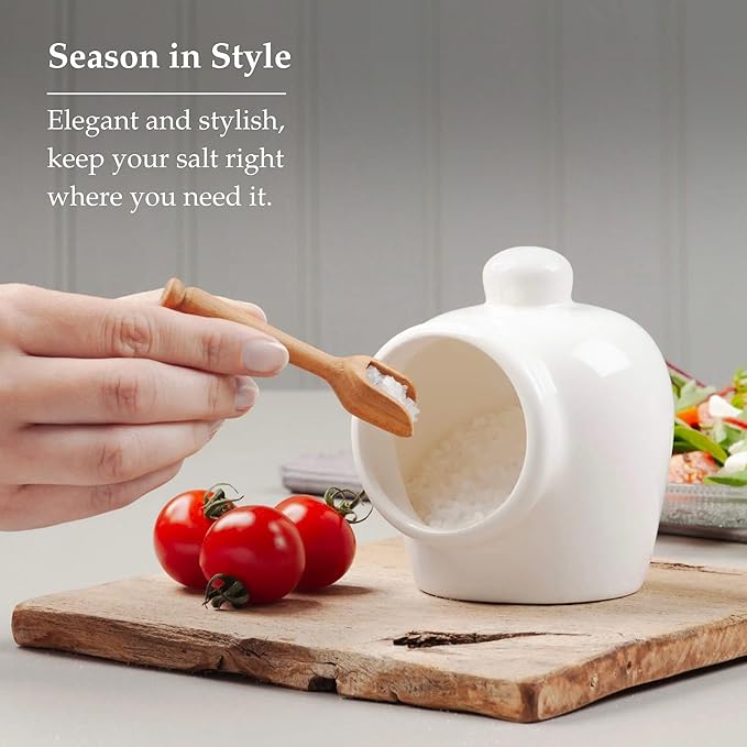 WM Bartleet & Sons 1750 T52W Traditional Porcelain Small Pig with Wooden Salt Serving Spoon-White, 9cm
