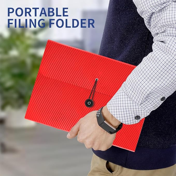 Expanding File Folder, 13 Pockets Accordian File Holder Organizer, A4 Letter Size Paper Document Receipt Organizer Accordion Filing Folder for Classroom, Home, Office and Travel, Red