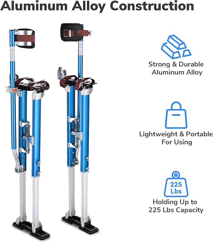 Yescom Drywall Stilts 36" - 50" Adjustable Aluminum Drywall Tools with Comfort Leg Pads for Sheetrock Painting Parade Costume Cleaning String Light Decor - Blue