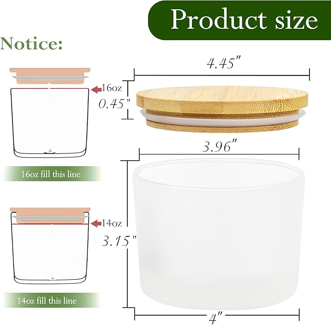 CONNOO 6-Pack 16 oz Candle Jars - 3-Wick Frosted Empty Glass Wide Mouth Candle Jars Come with Bamboo Lids, Sticky Warning Labels, and a Candle Wick Kit for Candle Making - Dishwasher Safe