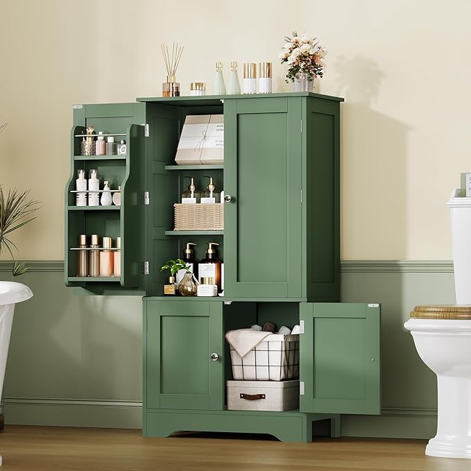 TEENFON 43" H Storage Cabinet with 4 Doors, Kitchen Cabinet with 6 Door Shelves, Kitchen Pantry Cabinets for Living Room, Dining Room, Bathroom, Forest Green