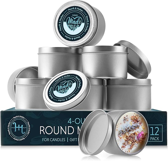 Hearth & Harbor 30 lbs. Soy Candle Wax with Supplies, 4 oz. 120 Pack Tin Jars with Lids, Cotton Candle Wicks, Wick Stickers and Centering Devices - Soy Wax Flakes with Containers for Candle Making