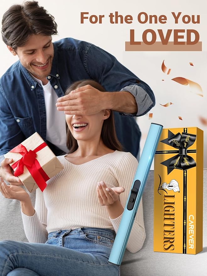 Candle Lighter Stocking Stuffers for Women Men, Electric Candle Lighter USB Rechargeable Graduation Gifts for Him Wife Girlfriend Safety Lock Long Lighters for Grill Kitchen BBQ Camping,Blue