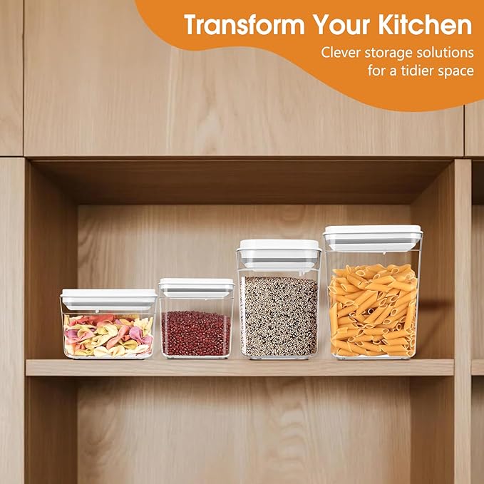 Airtight Food Storage Containers Set with Lids, Top Pop Cereal Container with One Button Control, BPA-Free Stackable Food Containers for Cereal Snack Coffee Sugar (4 Pack-2.3Qt, 1.7Qt, 1.0Qt, 0.7Qt)