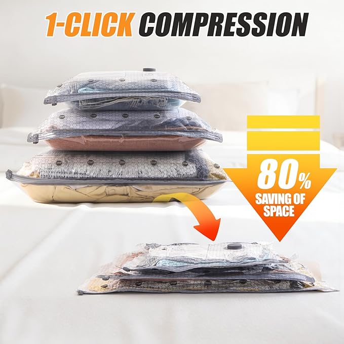 Travel Vacuum Storage Bags with Pump, 20 Pack Carry-on Compression Packing Bags + Portable Electric Pump, 80% Space Saver of Clothes, Vacuum Seal Bags for Clothing Travel Luggage