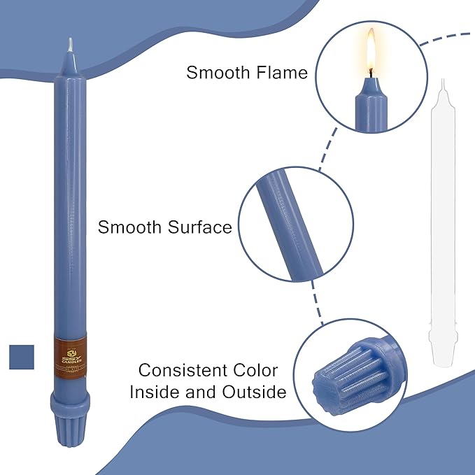 Haze Blue Candlesticks 10 inch Taper Candles- Dripless and Smokeless Candle Unscented - Slow Burning Candle Sticks - Pack of 4
