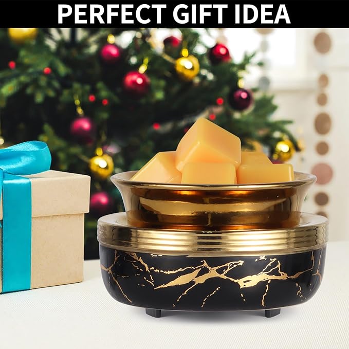 mocosa Ceramic Wax Melt Warmer 3-in-1 Candle Warmer Electric Wax Warmer for Scented Wax Melter Burner for Home,Office, for Mom Women（Black Gold）