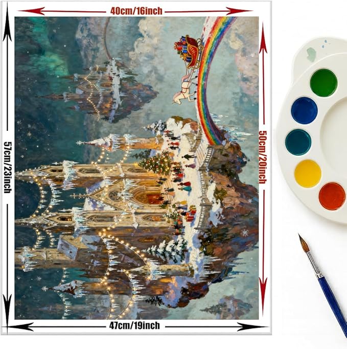 EnLvYY Christmas Castle Paint by Numbers Adult 16x20 Inch, DIY Acrylic Painting Kit for Beginners, Fantasy Unicorn Sleigh Winter Scene Wall Art Home Decoration, Gift for Teens and Adults, Unframed
