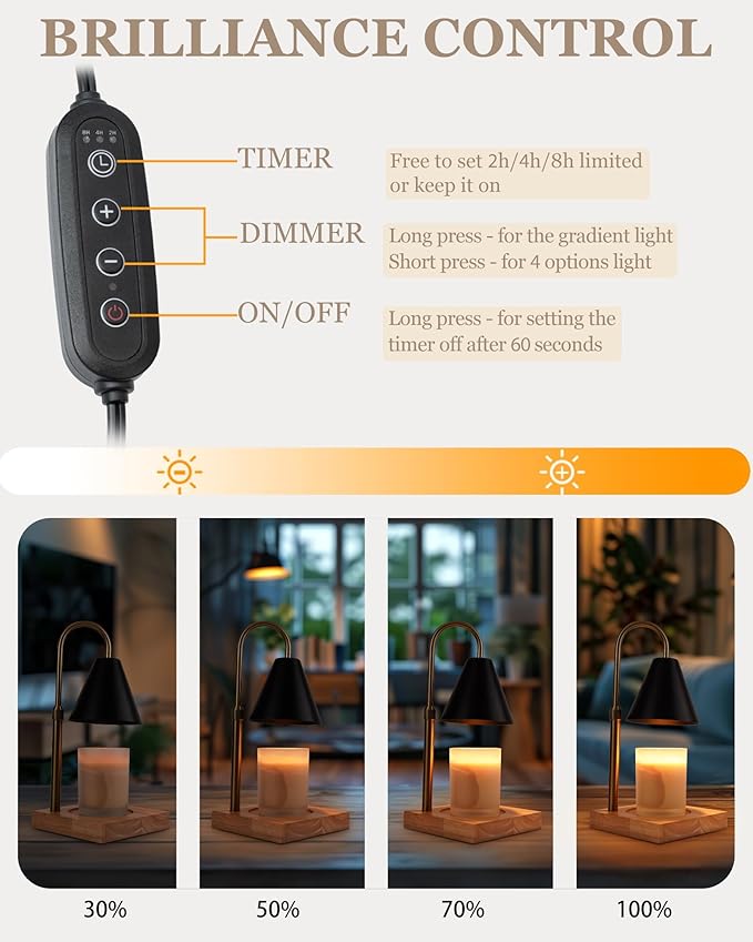 Candle Warmer Lamp with Timer & Dimmer 2 Bulbs, Home Decor Kitchen Countertop Lamp for Soy Candle, Gift for Mom Friends and New Home (Black, Mental)