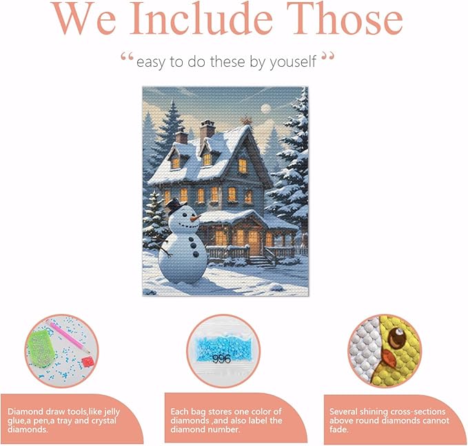 QZOTRXI Christmas Diamond Painting Kits for Adults DIY, 5D Snowman Winter Landscape Diamond Art for Beginners,Round Full Drill Paintings with Diamonds Gem Art for Home Wall Decor 12x14 Inch