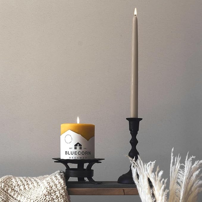 Bluecorn Beeswax Taper Candles, 100% Pure Natural Bees Wax, Pair of 12 Inch Dove Grey Tapered Candlesticks, Clean Burning & Dripless, Fragrance Free, Long Lasting, Home Decor, American Made, 1 Count