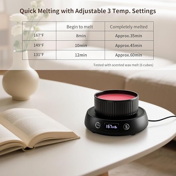 Wax Melt Warmer 3-in-1 Candle Warmer with Timer, Electric Scented Wax Melter Fragrance Wax Cube Burner for Home Bedroom Office, 8H Auto Shut Off 3 Temperature Setting (Black)