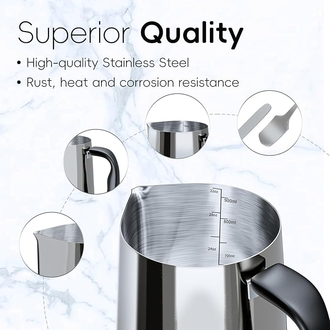 CasaCulina Candle Making Pouring Pot with Stirring Spoon, 32oz Stainless Steel Wax Melting Pot with Heat-Resistant Handle, Double Boiler Candle Making Pitcher with Dripless Pouring Spout Design