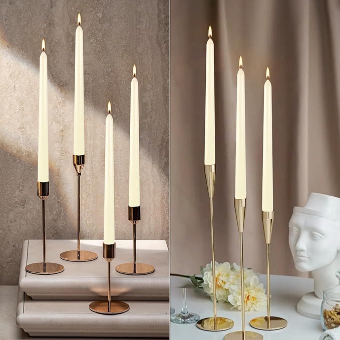 16 Pack Ivory Taper Candles, 7-8 Hours Burn Time, Unscented, Smokeless and Dripless, 4/5 x 10 Inch for Christmas,Household,Dinner,Wedding,Valentine's Day,Party and Home Décor Candlesticks