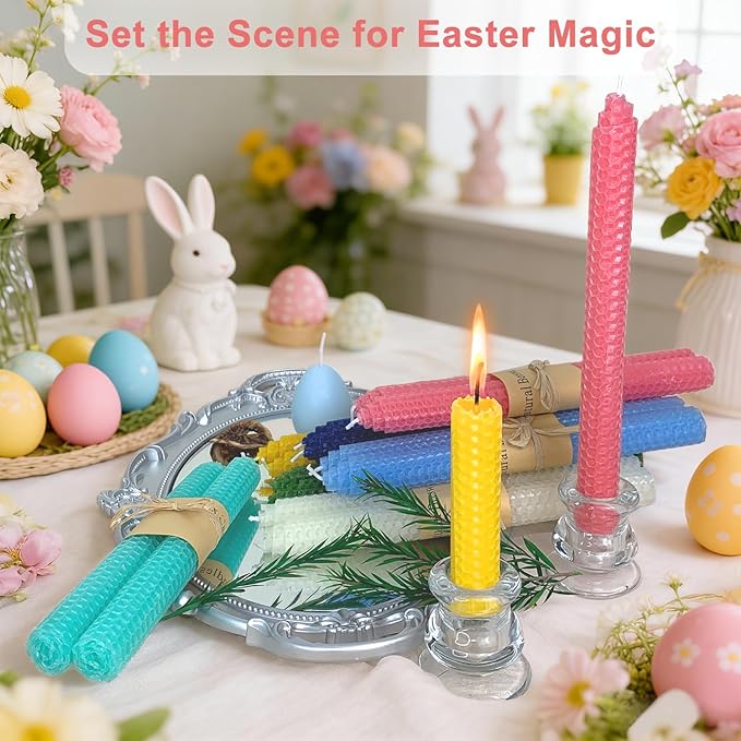 Lacaser Natural Beeswax Taper Candles Bulk Set,9" Long Candlesticks, Dripless & Unscented, 4 Hour Burn Time, Easter Taper Candles, 14 Pack