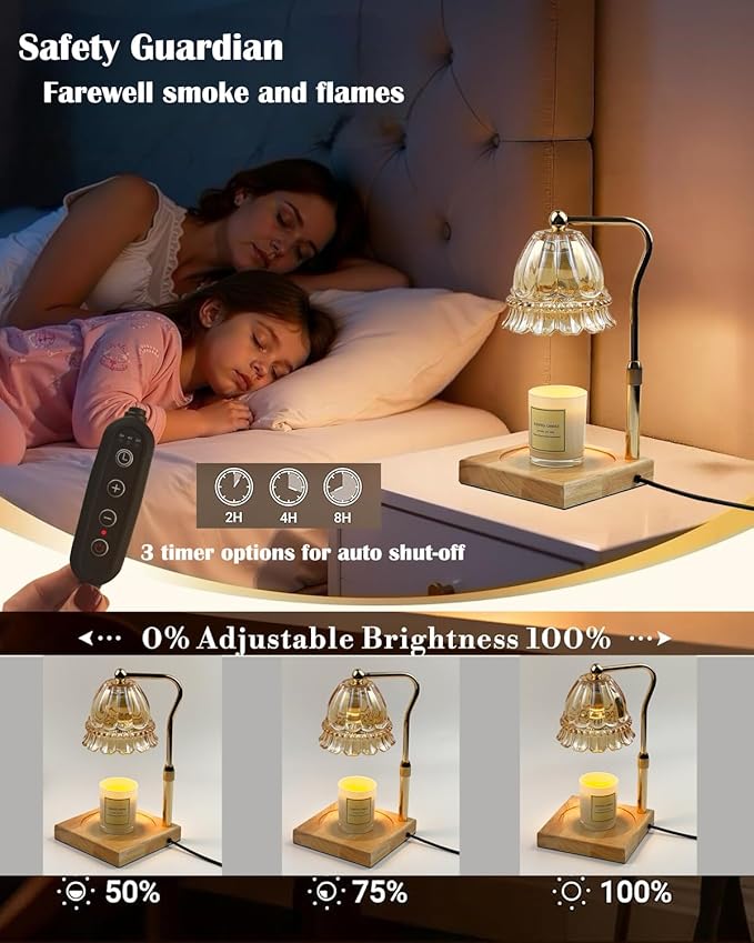 Candle Warmer Lamp with Timer Dimmable, Height Adjustable Scented Wax Melts Warmer, Electric Flameless Candle Warmer for Candle Jar, Mothers Day Birthday Gifts for Women, Office Home Decor (2 Bulbs)