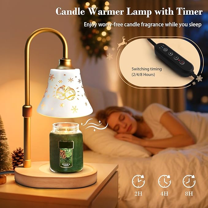 Candle Warmer Lamp with Timer Dimmer：Christmas Decorations Indoor, Birthday Gifts for Women Mom, Vintage Wax Melt Warmer for Jar Candles, Warming Gifts for Office, Dorm, Apartment & New Home Decor