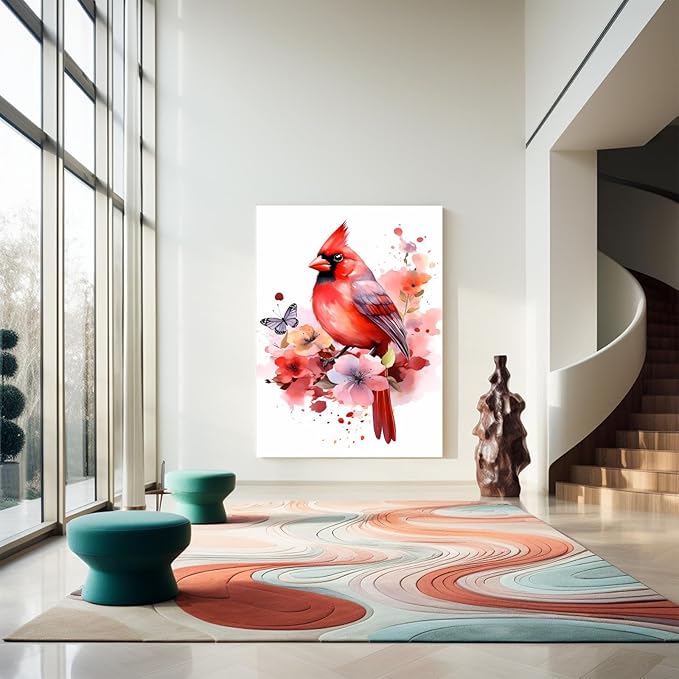 GUAIEUW Red Bird Tie-Dye Flower Diamond Painting Kit for Adults, Full Round Diamond Cardinal Bird 5D Diamond Painting DIY Art Crafts for Winter Home Wall Decor Holiday Gift 12x16 Inch