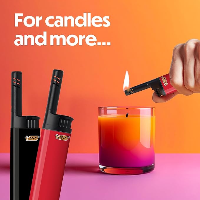 BIC EZ Reach Lighters, Long Metal Wand Candle Lighter, Home Décor Collection, 6-Pack (Designs May Vary)