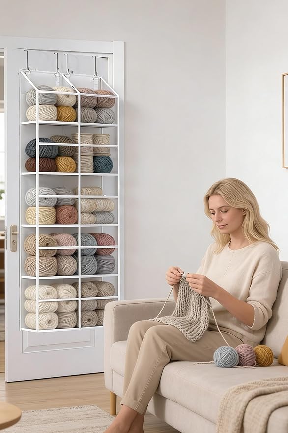 ALLTIDYUP 5 Tier Hanging Yarn Storage, 10 Clear Pockets Over the Door Organizer, Heavy Duty Oxford Fabric, Large Capacity 50lbs for Closet, Dorm Room, Pantry, Nursery, Crochet Hooks & Knitting Needles